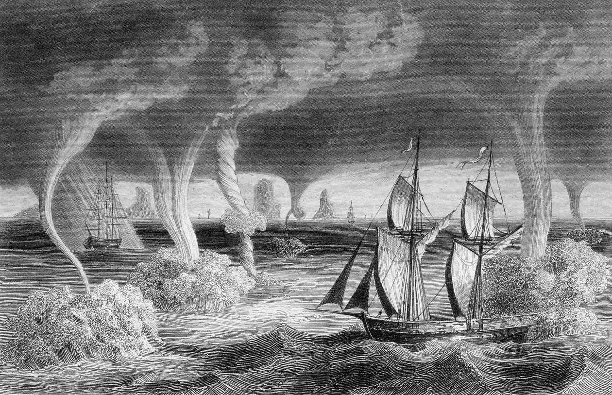 トランクは...海から空に向かって上昇し、恐ろしい効果をもたらします。 作： 無名の画家