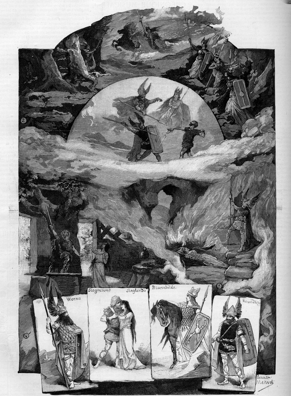 リヒャルト・ワーグナー（1813-1883）の演劇作品「ワルキューレ」がブリュッセルのモネ劇場で上演される。Le monde illustrious "に掲載されたエングレービング 作： 無名の画家