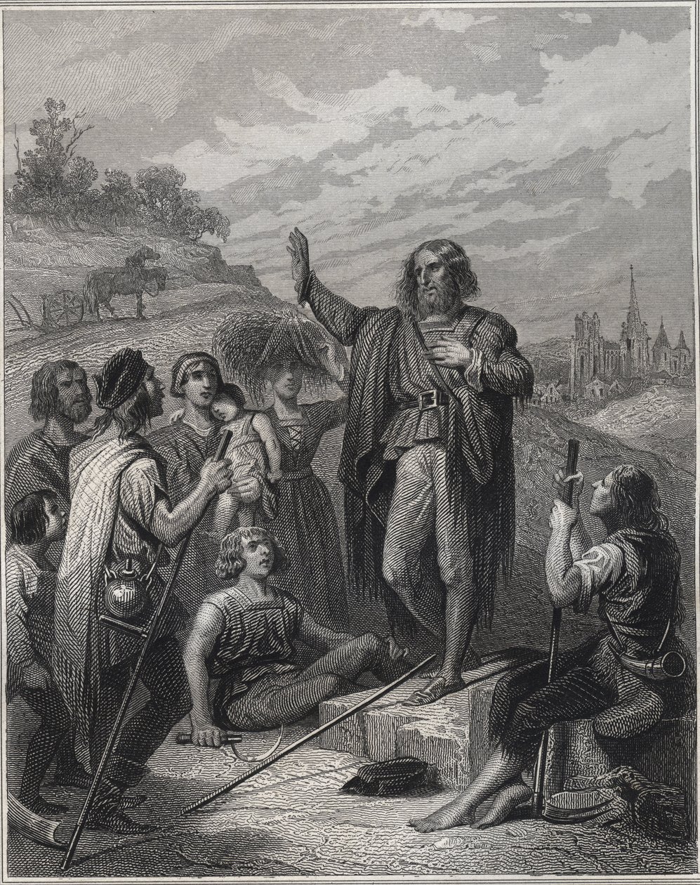 Thomas Muntzer Preaching - Thomas Muntzer (Munzer) (1489-1525) Teaching his doctrine - Engraving in "Les Fastes populaires, ou Histoire des actes heroiques du peuple et de son influence sur les sciences, les arts, l