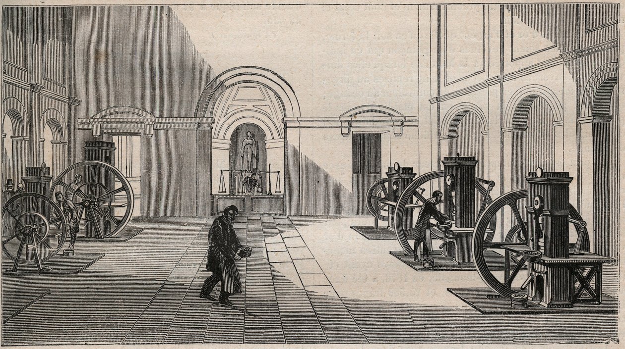 パリのモネア美術館にあるソネリエの貨幣印刷機 - 1877年の刻印 作： 無名の画家
