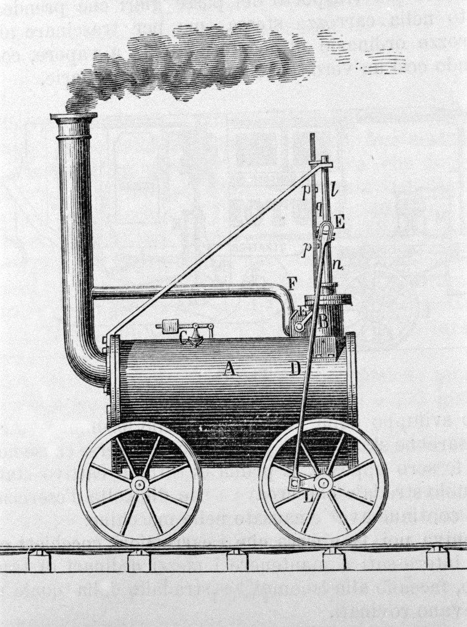 トレヴィシック機関車19世紀の彫刻。 作： 無名の画家