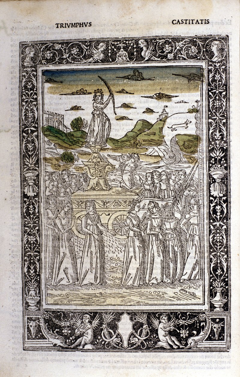 ペトラルカ（フランチェスコ・ペトラルカ）の貞操観念の勝利。ミニチュア sd.Bibl.Trivulziana, Milan. 作： 無名の画家