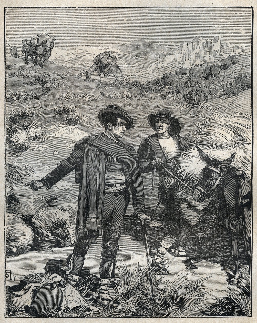 1838年、スペインのシエラ・アルマグラーラの2人の農民がハローゾ銀鉱床を発見した。Adolphe BITARDの "Les arts et metiers illustres "に掲載された1885年の図版。 作： 無名の画家