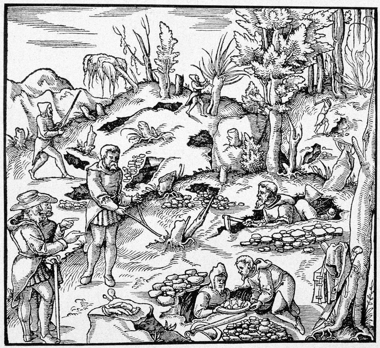 魔法のバケツを使って大地の宝を探す-アグリコラの「鉱山の書」にて 作： 無名の画家
