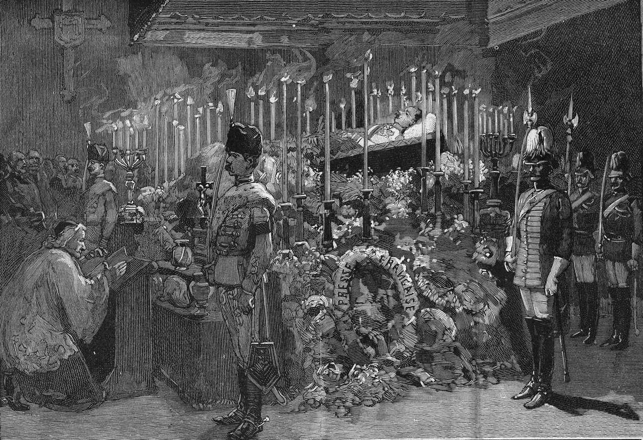 1889年のウィーン：ハプスブルク家のロドルフ大公（1858 - 1889）の焼失礼拝堂 作： 無名の画家