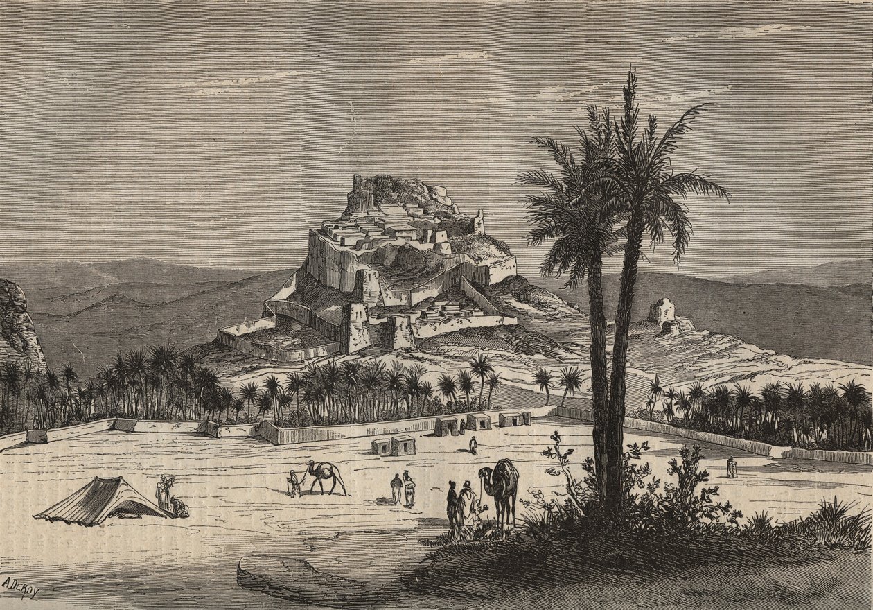 19世紀末のアルジェリア、オラン県南部のOued el Golea (El Menia or El Menea formerly El Golea)の眺め - エングレービング 作： 無名の画家