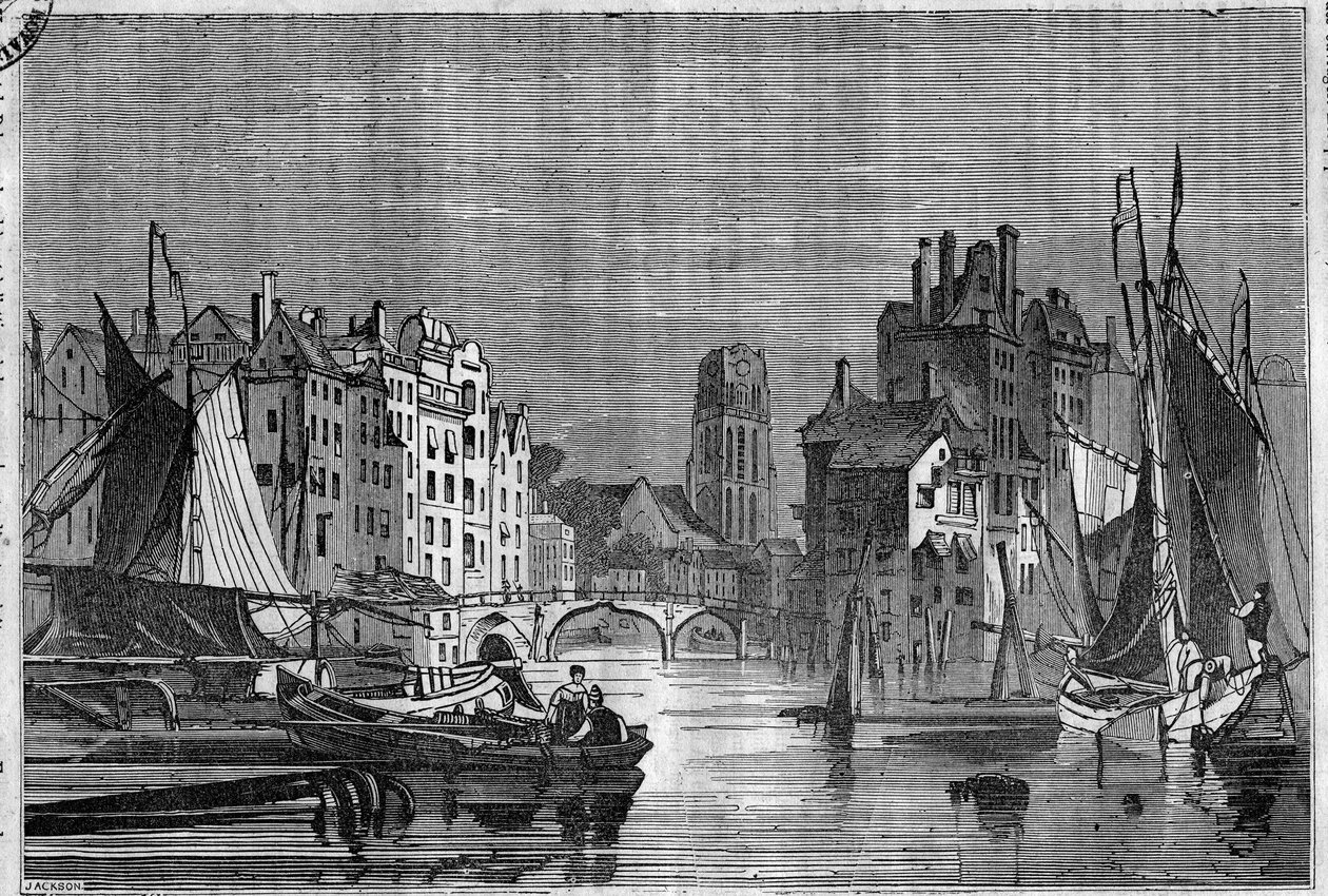 オランダ、ロッテルダムの眺め。1836年に描かれたもの。 作： 無名の画家