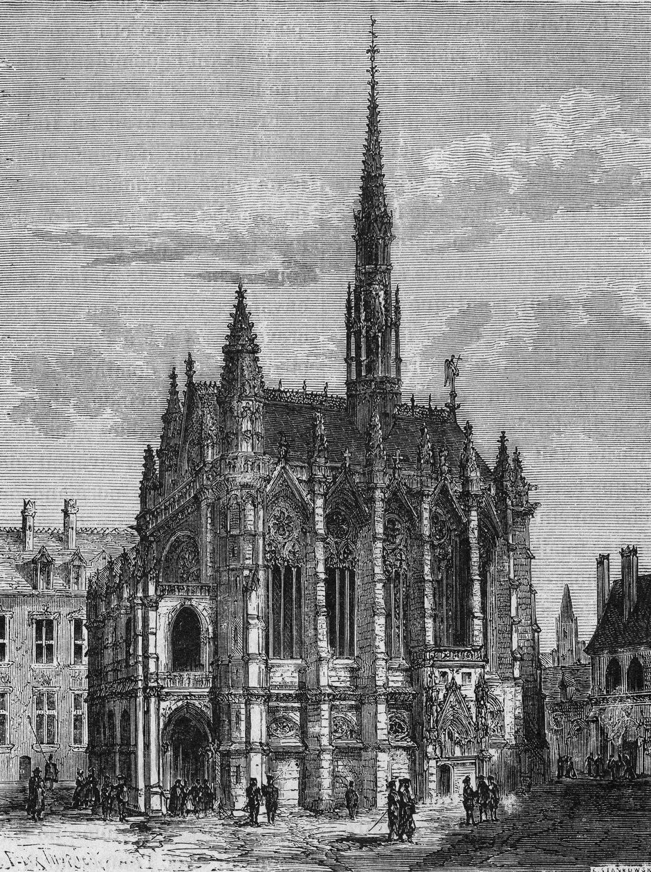 パリのサント・シャペル教会の眺め。アンリ・マルタンの『フランス史』からの版画。19世紀 作： 無名の画家