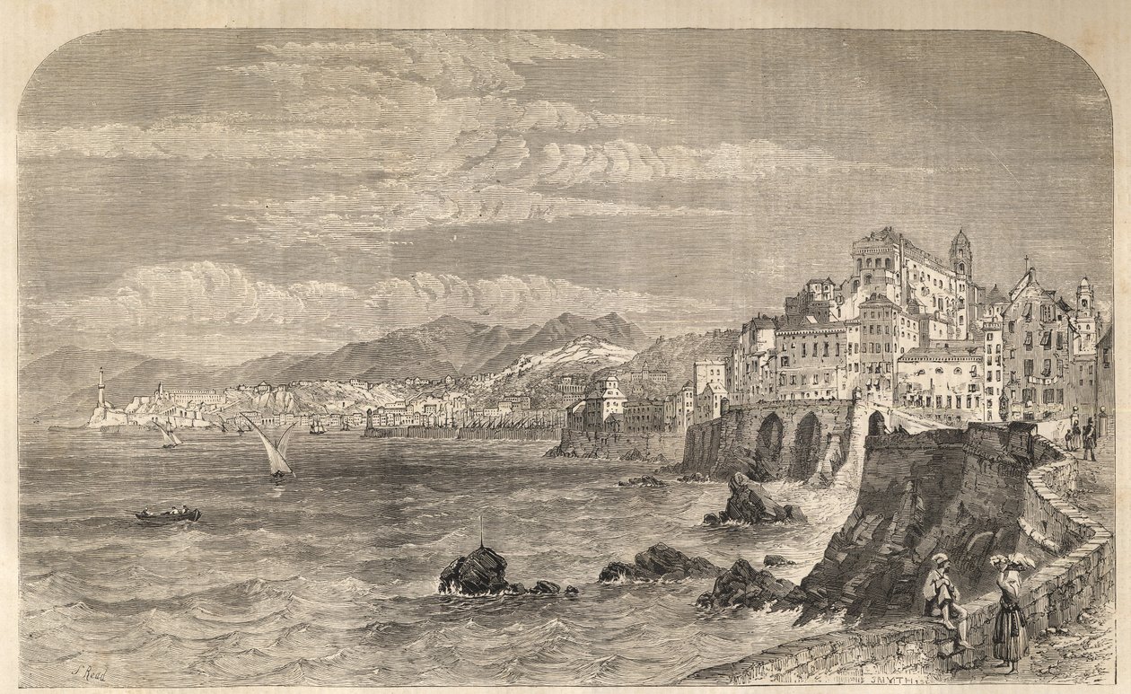 ジェノバの古い港の眺め - Genesの港の眺め - Genova en 1861 - Engraving 作： 無名の画家