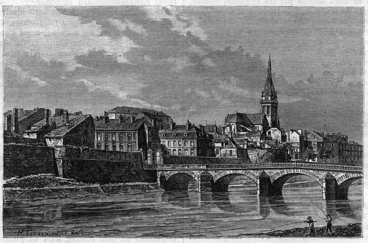 19世紀末のメジエールの街の風景。1888年の「le journal de la Jeunesse」に掲載されたエングレーヴィング。 作： 無名の画家