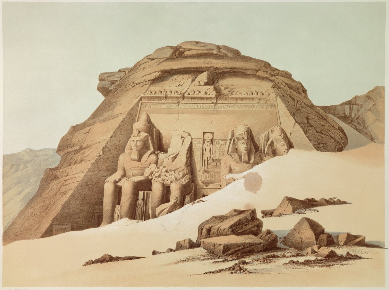 アブシンベル神殿の眺め。エジプト。19世紀のイラスト。パリ、フランス大学
