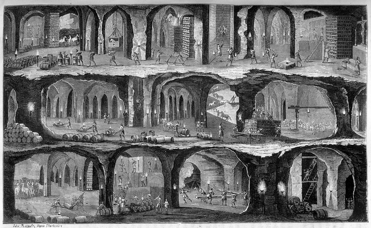 ガリシア州ヴィエリスカの塩坑の地下作業風景。ルイ・フィギエの「Les wonders de l