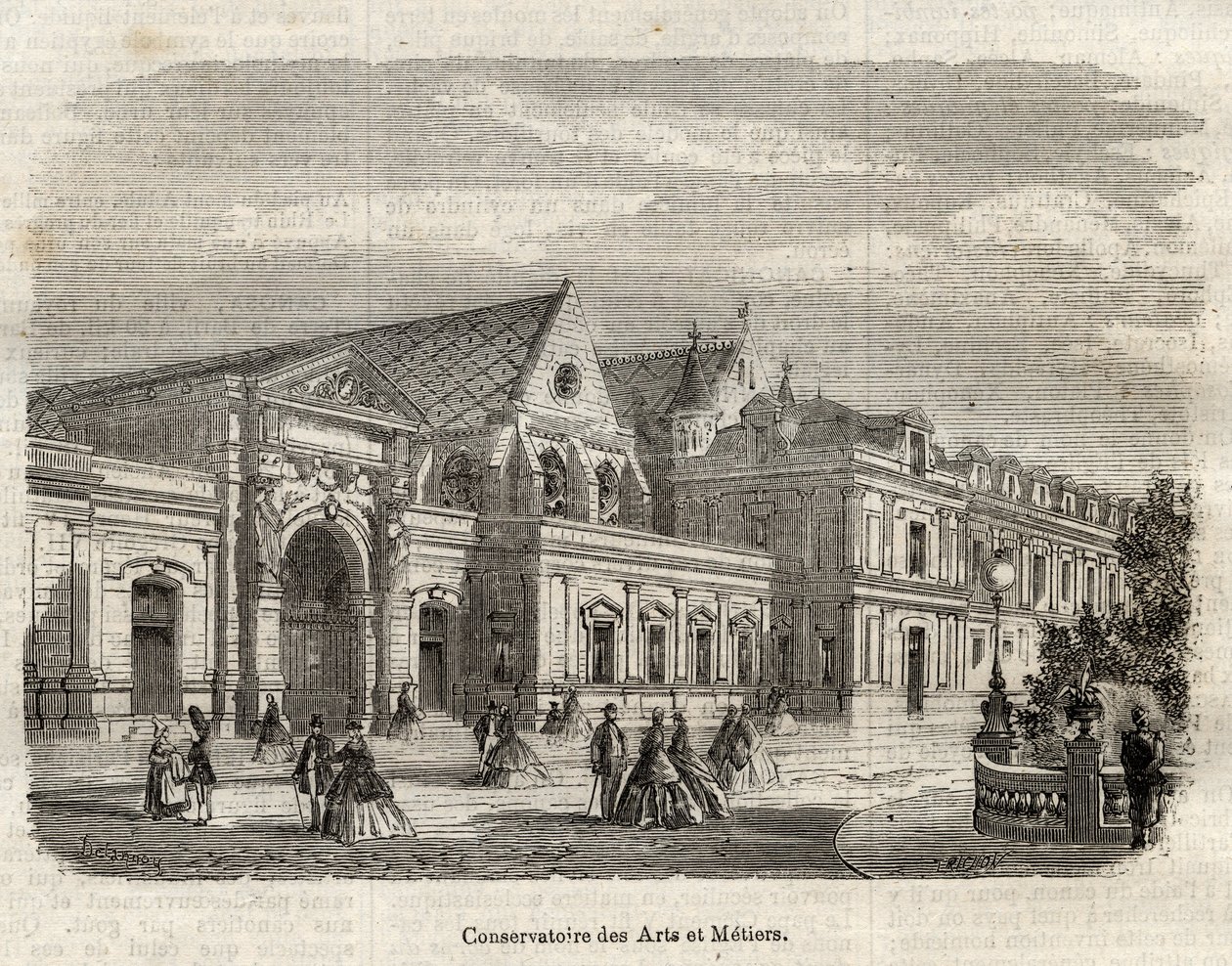 Vue du Conservatoire des Arts et metiers (Cnam) a Paris, rue saint Martin a Paris - (パリの美術工芸学校の眺め。「Dictionnaire populaire illustrious」に掲載された彫刻 - 1864年 - Joseph Decembre et Edmond Allonierによる) 作： 無名の画家