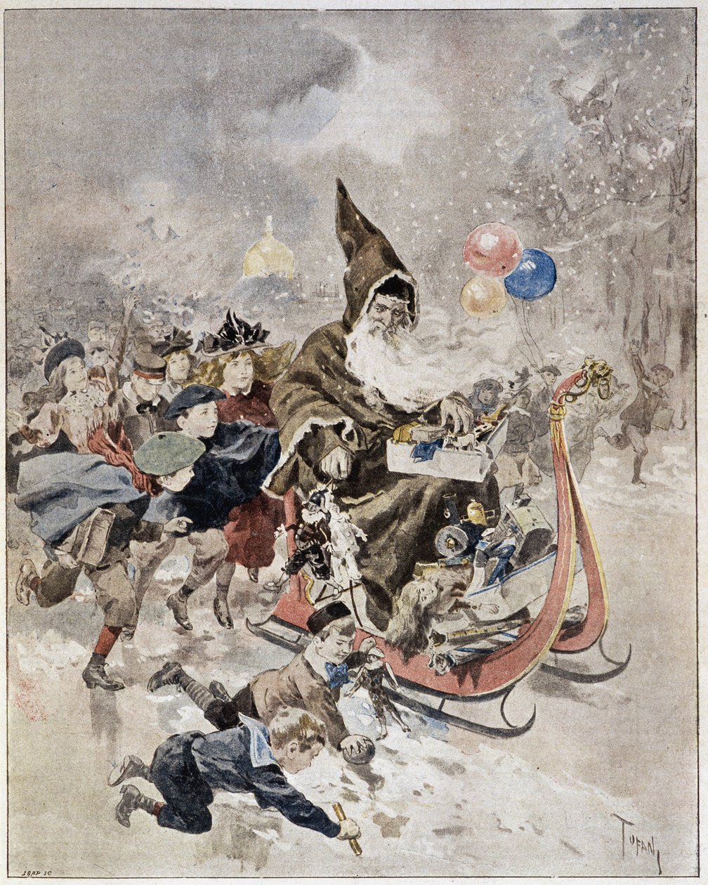 サンタクロースを描いた水彩画"The Illustrated World".21/12/1895. 作： 無名の画家