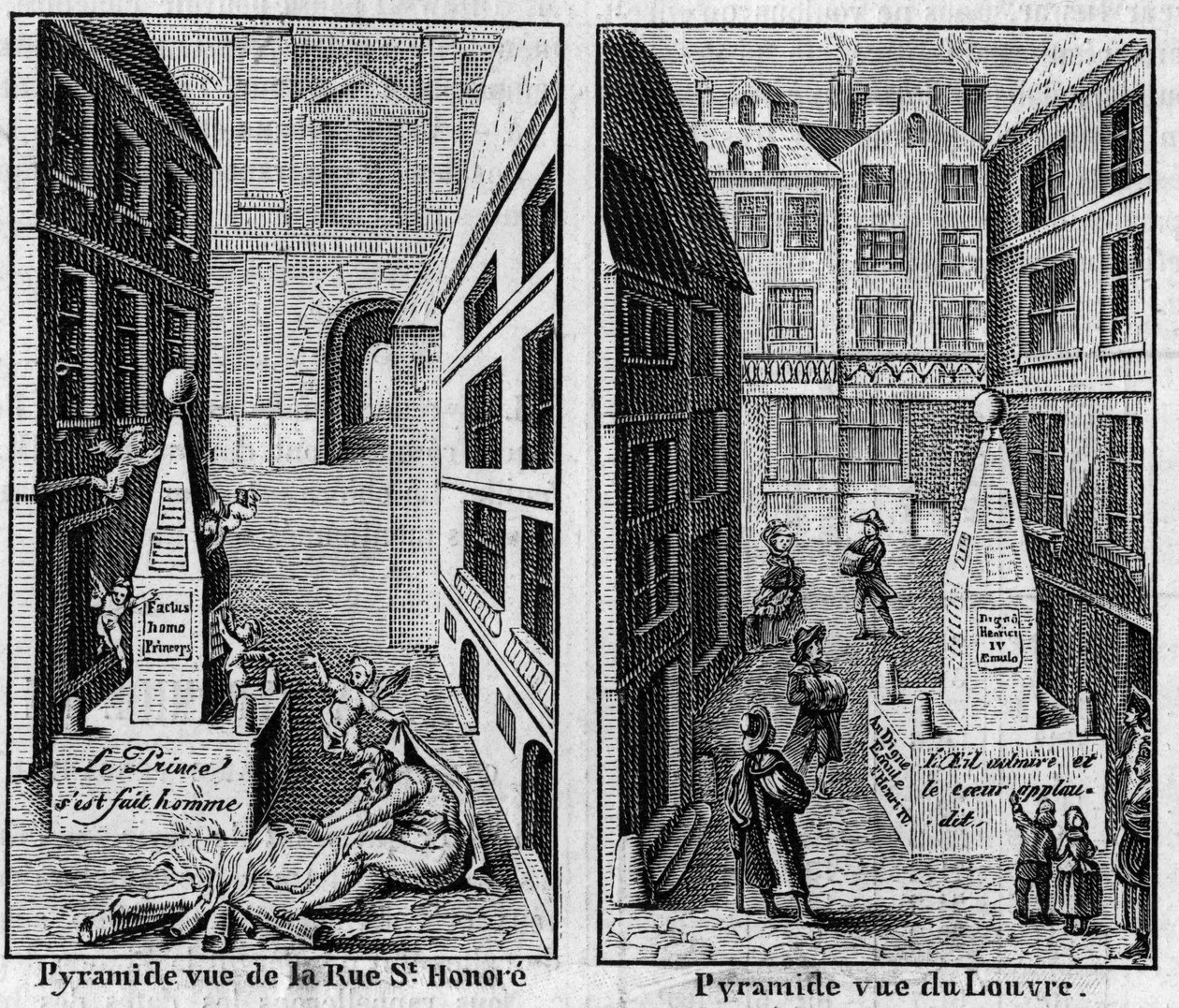 1784年、パリの冬のピラミッド。1786年の年鑑 "La Pyramide de neige "に掲載された2枚の版画の複製（ファクシミリ）。3月16日の「La Nature: revue des sciences and de leurs applications aux arts et a l