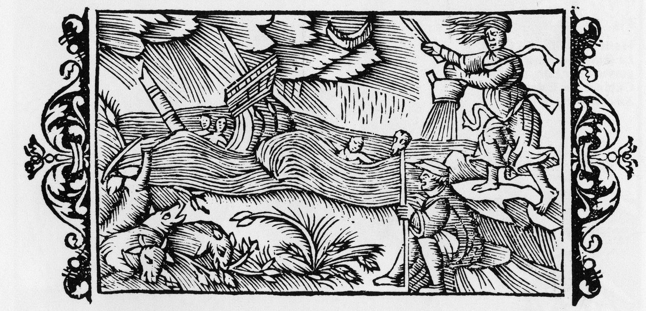 テンペテを外す魔法使い - オラウス・マグヌスの「Historia de Gentibus Septentrionalibus」（北方民族の歴史）、1555年、ローマ 作： 無名の画家