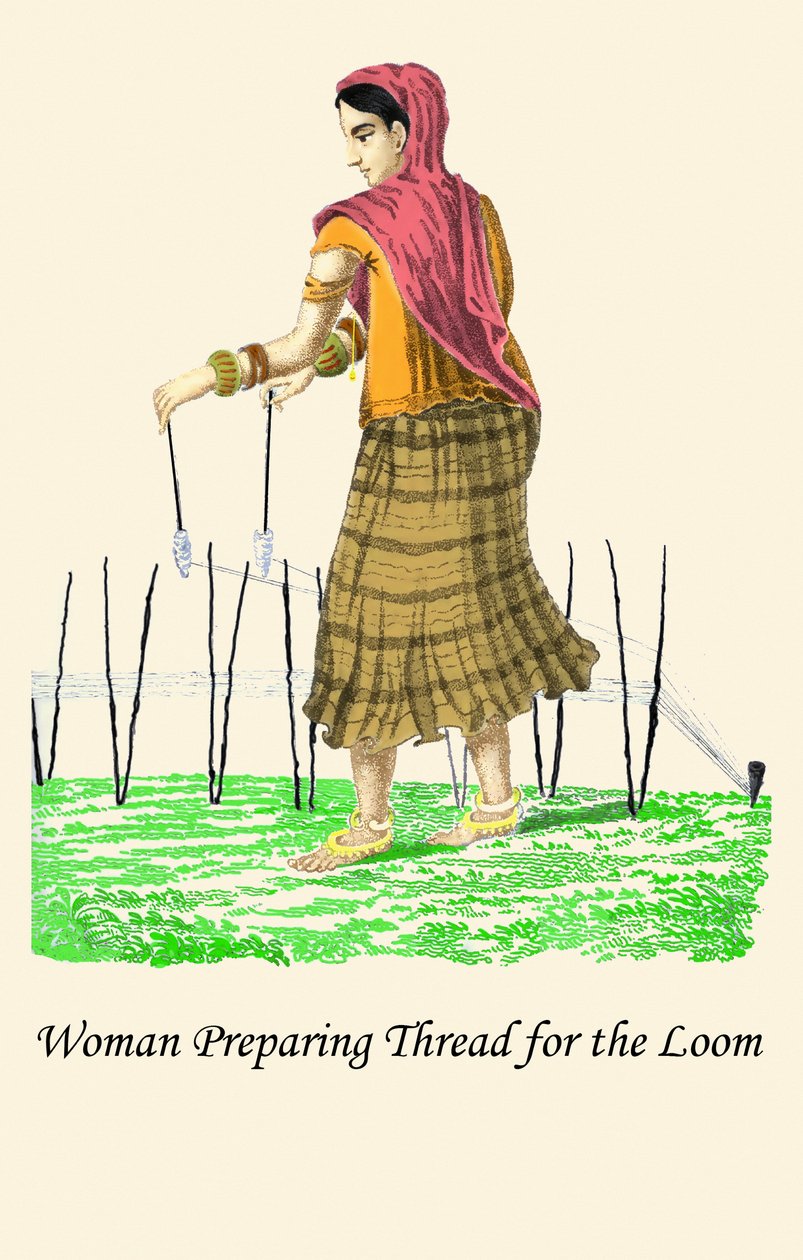 織機にかける糸を準備する女性 作： 無名の画家