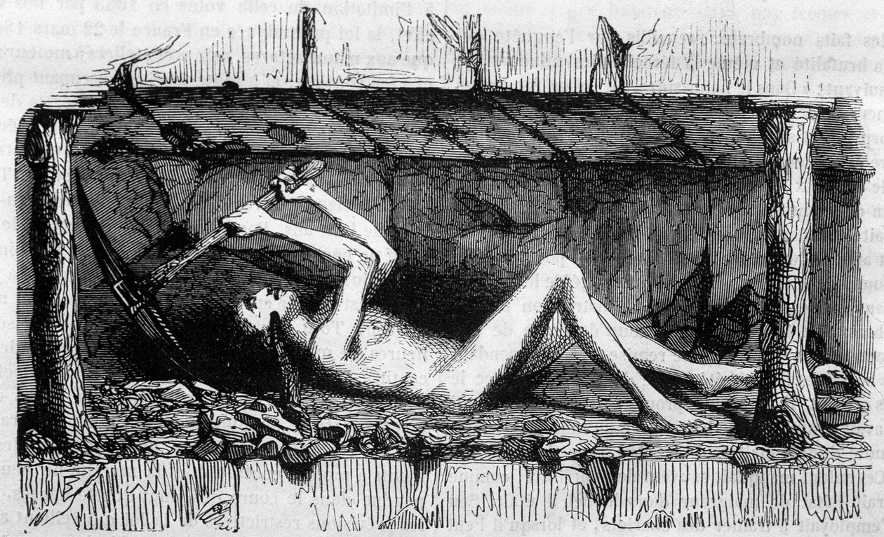 イギリスの炭鉱で働く若い男性 作： 無名の画家