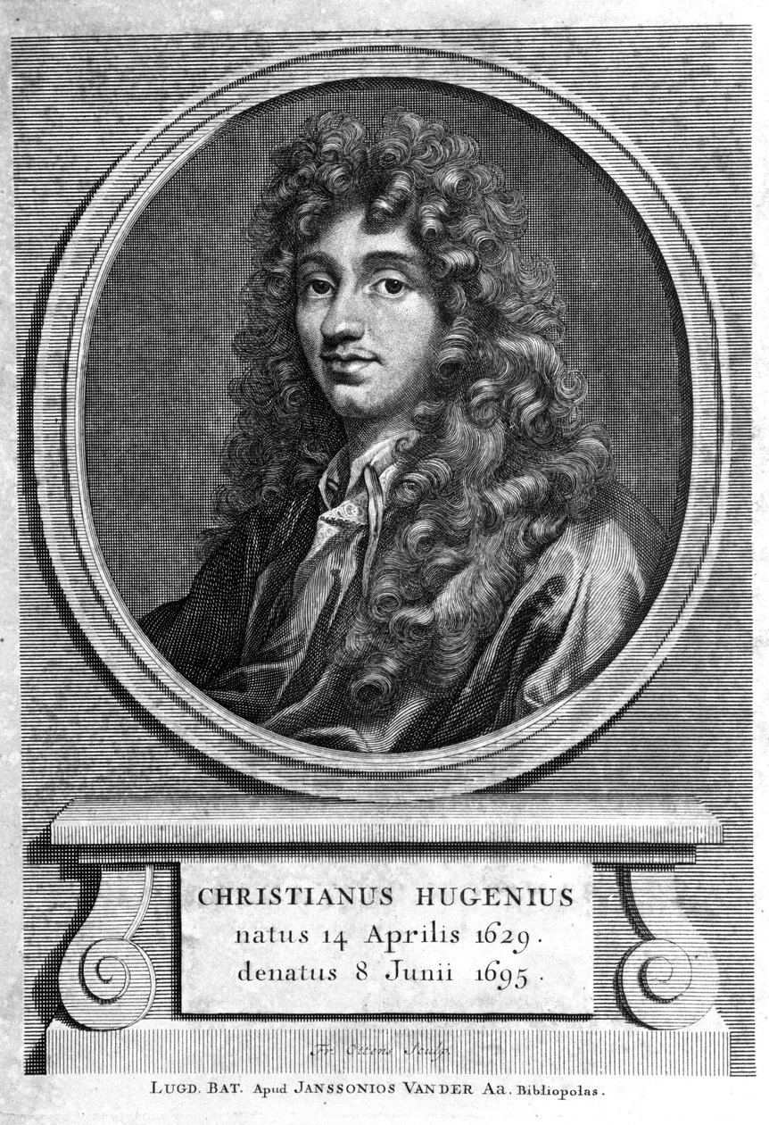 オランダの物理学者・数学者、クリスチャーン・ホイヘンス（1629～1695年）の肖像。19世紀のエングレーヴィング 作： 無名の画家