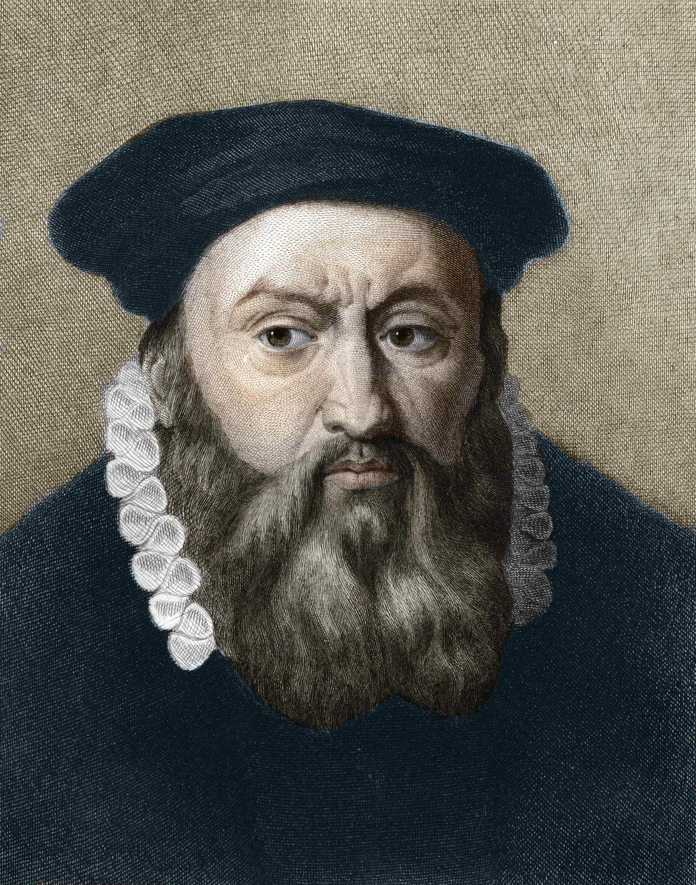 フランスの宗教改革者・作家であるジャン・カルヴァン（1509-1564）の肖像。 作： 無名の画家