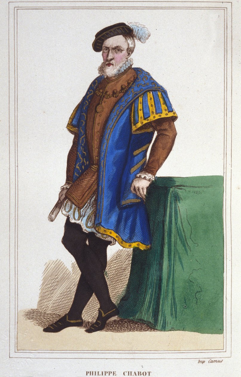 フランスの提督（1480年から1543年）であるブリオン伯爵フィリップ・ドゥ・シャボの肖像。 作： 無名の画家