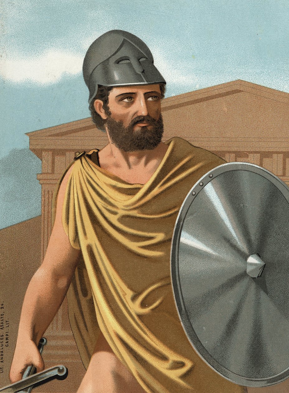 テミストクレスの肖像。 ギリシャ語でThemistoklês 政治家、アテネの将軍（紀元前525年頃から紀元前460年頃まで） Hombres y Mujeres celebresの後。バルセロナ 1877年 作： 無名の画家