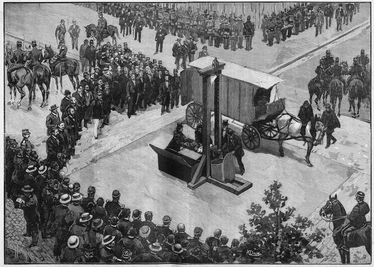 1894年にリヨンで行われた無政府主義者カゼリオの処刑。 作： 無名の画家