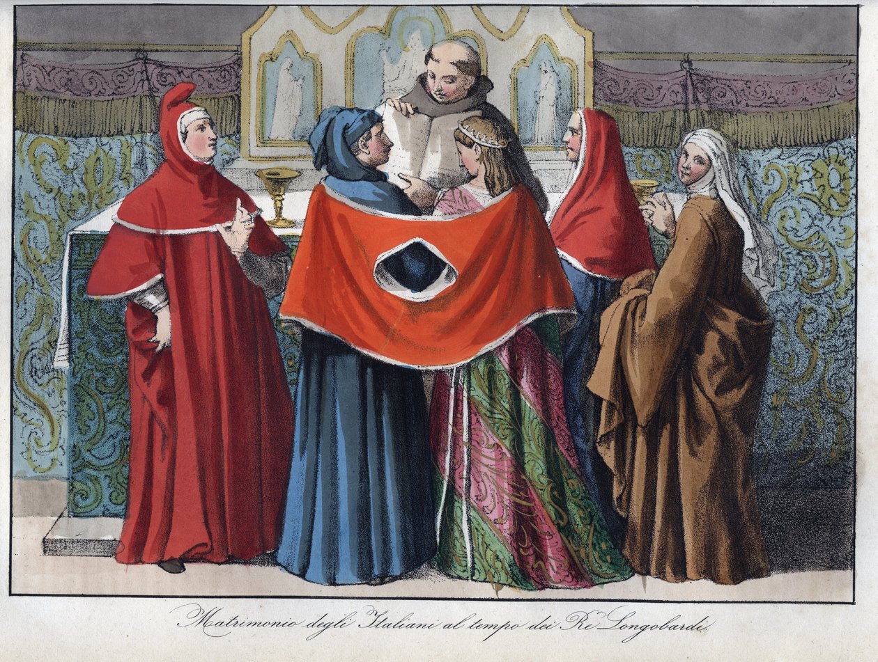 ロンバルディア王時代のイタリア人の結婚（568～774年）～。 作： 無名の画家