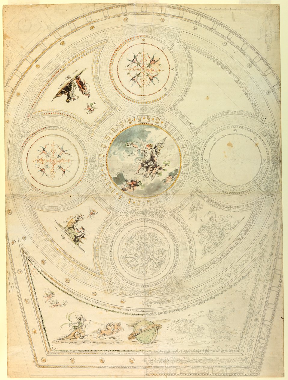 素描、天井装飾、ヴァッレ劇場、ローマ、1821年 作： 無名の画家