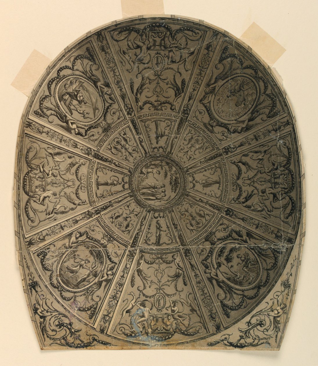 素描、天井のデザイン：劇場の装飾、1790年頃 作： 無名の画家