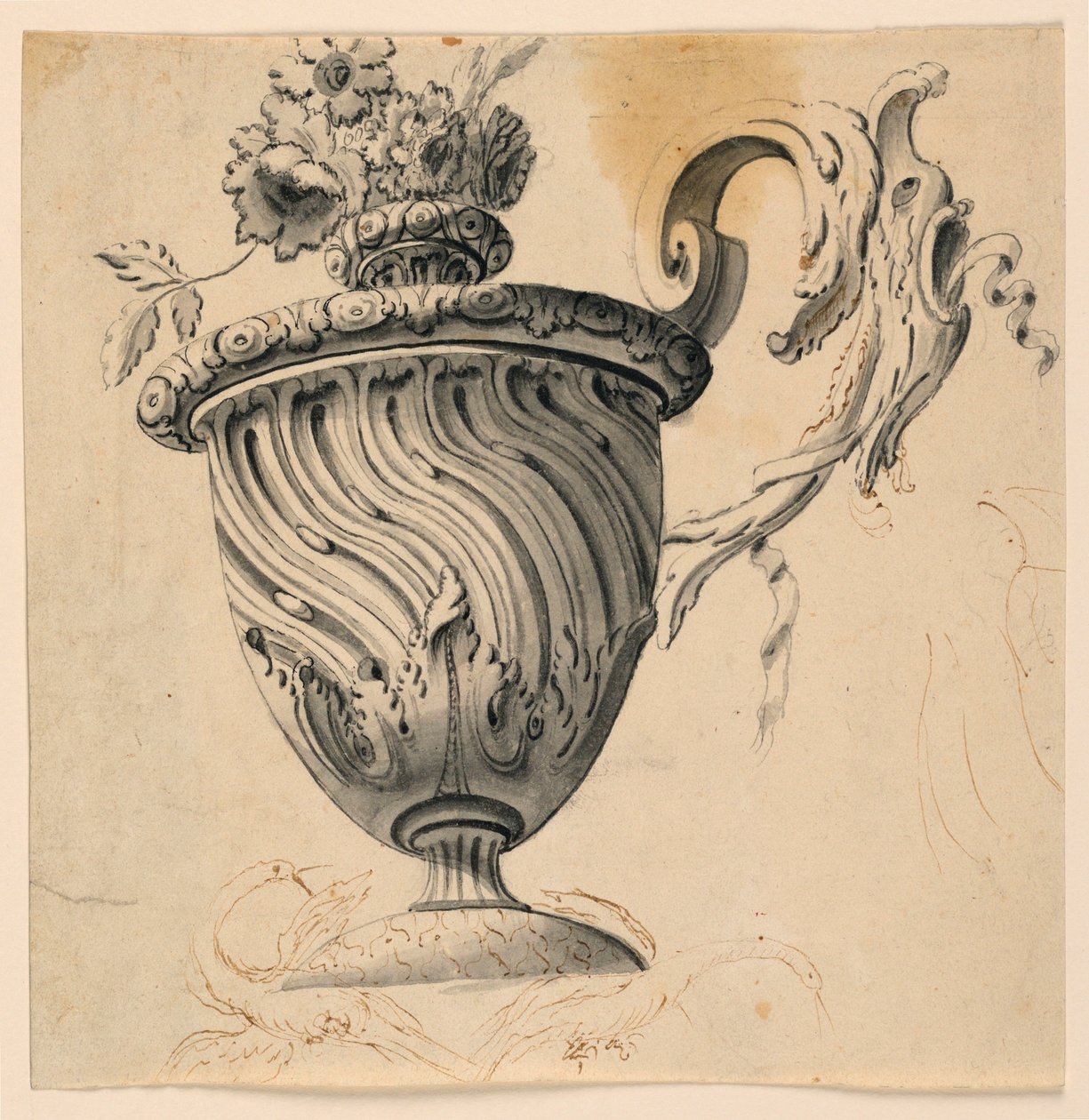 素描、天井画、花瓶、1725-50年頃 作： 無名の画家