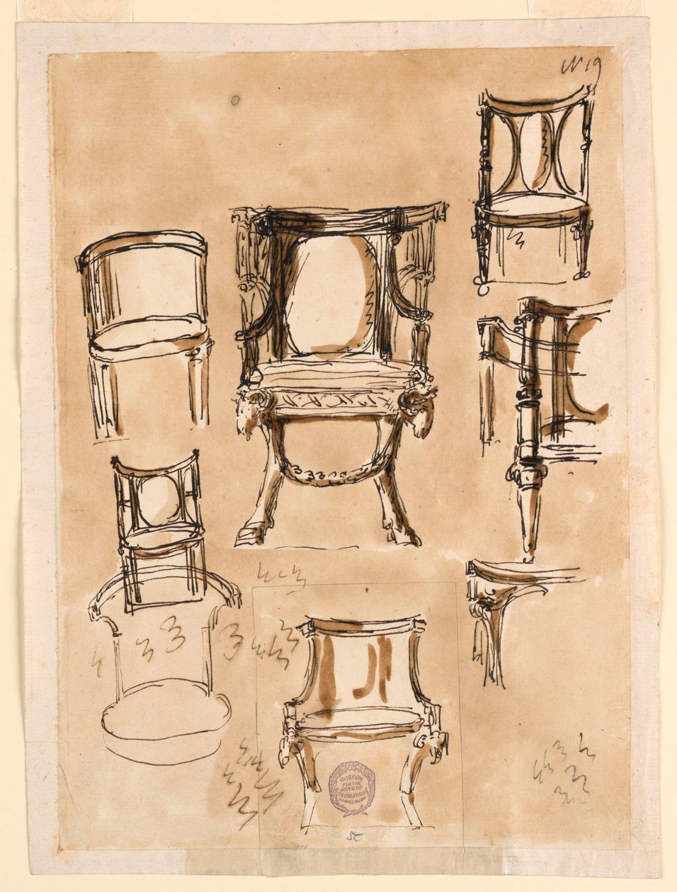 素描、椅子、1780-1790年 作： 無名の画家