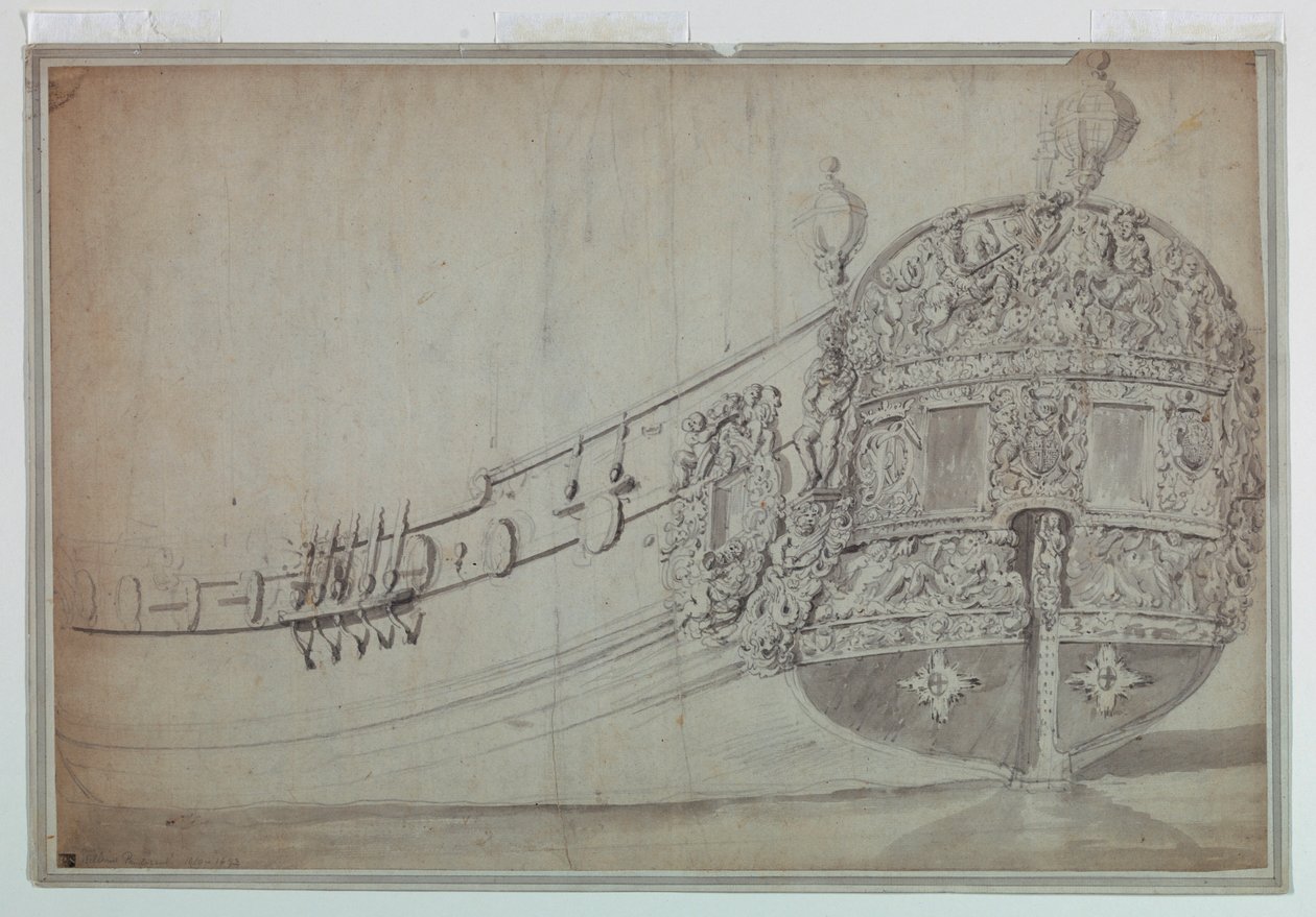 ドローイング、船尾の装飾デザイン、1705年頃 作： 無名の画家
