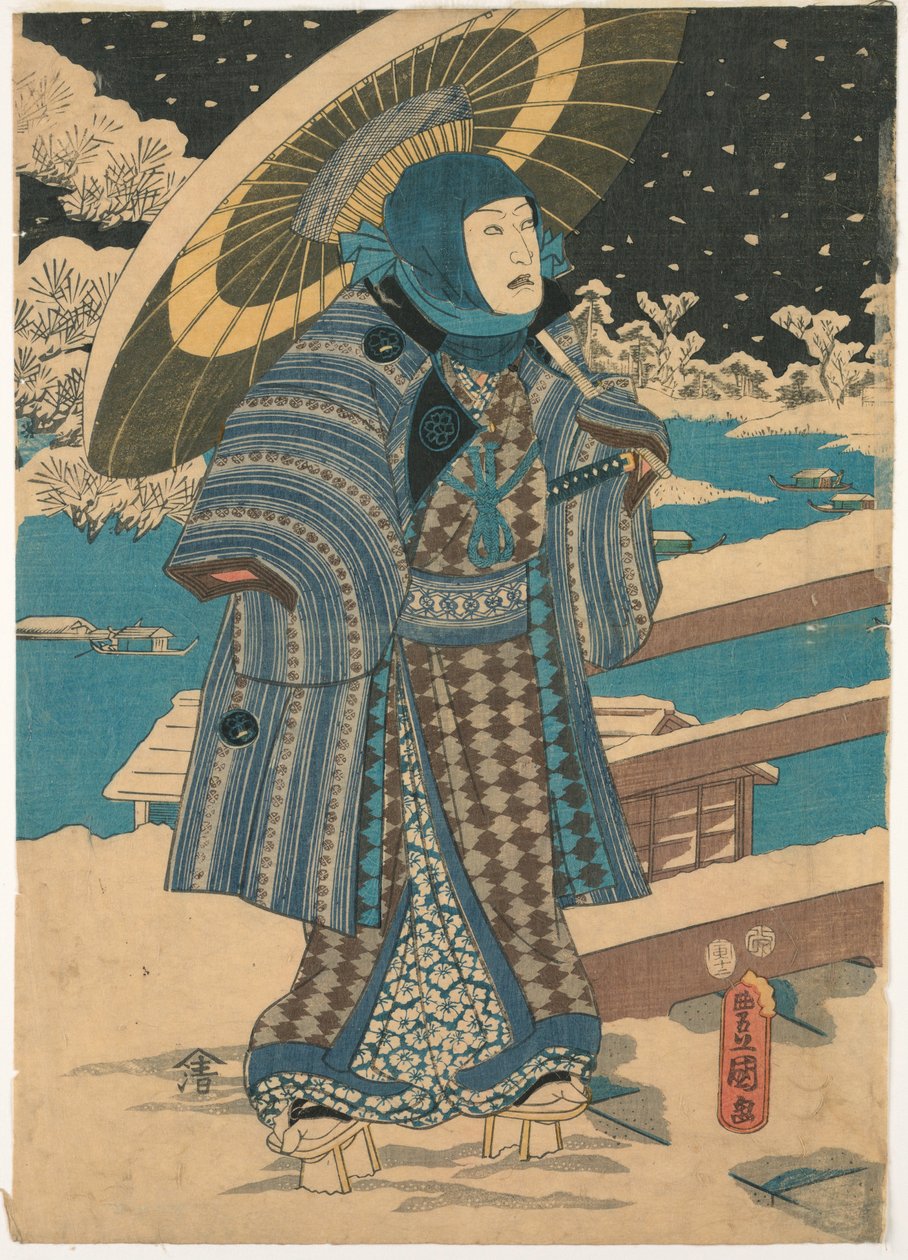 版画、三連作の一部：日傘をさす男 1854年 作： 無名の画家