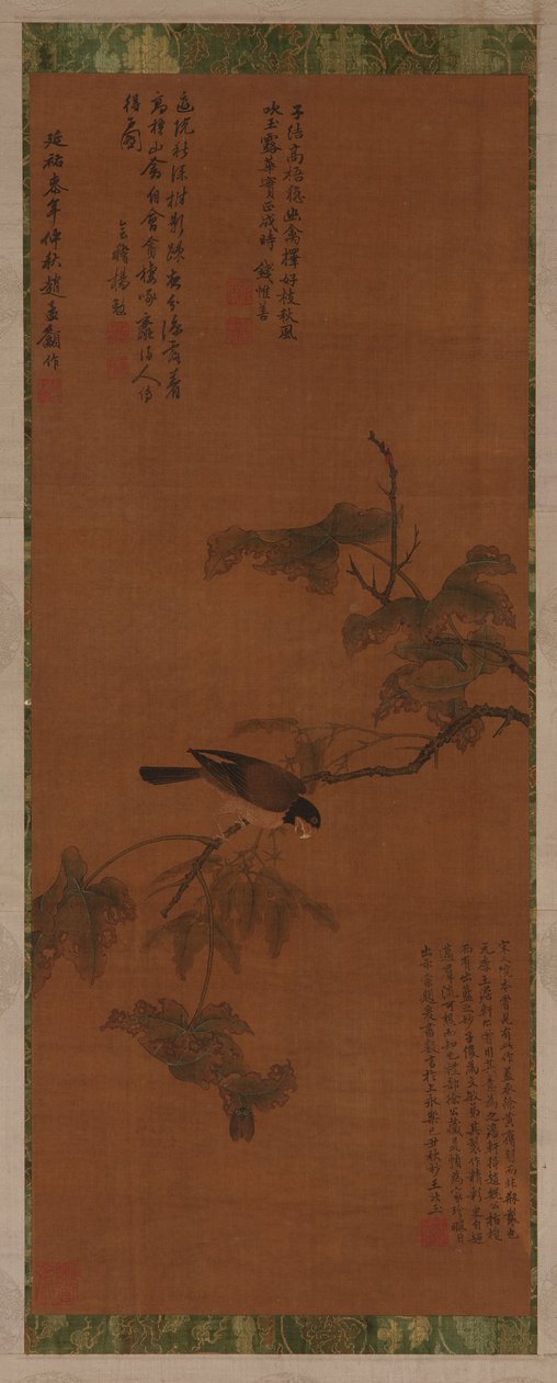 葉の多い枝にとまる鳥 作： 無名の画家