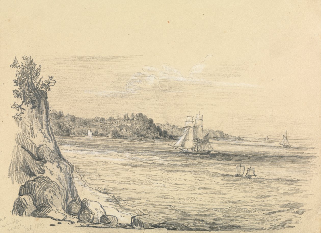 Um litoral com navios no mar 作： 無名の画家