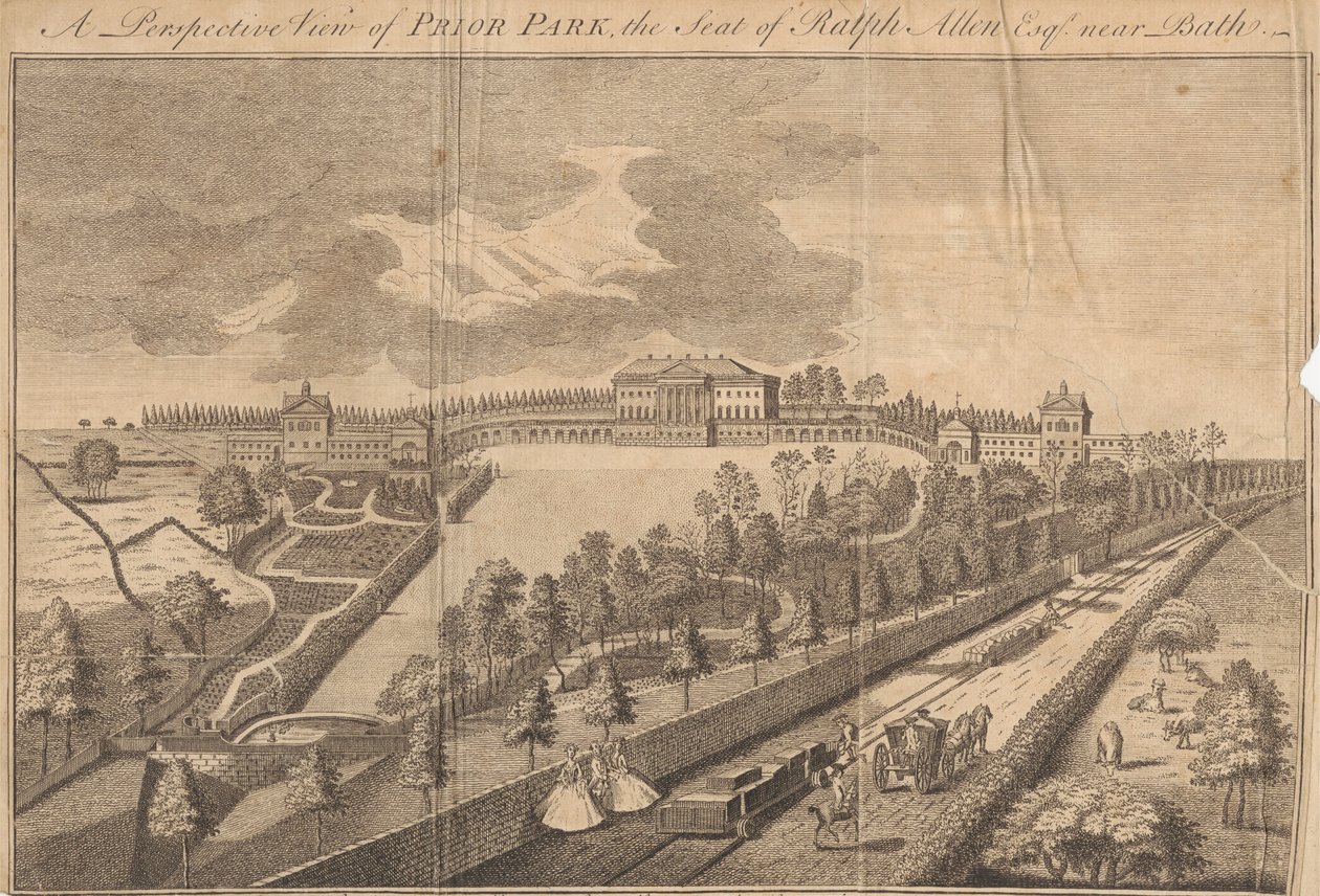 ラルフ アレン Esq. の座席、Prior Park の斜視図。 バースの近く 作： 無名の画家