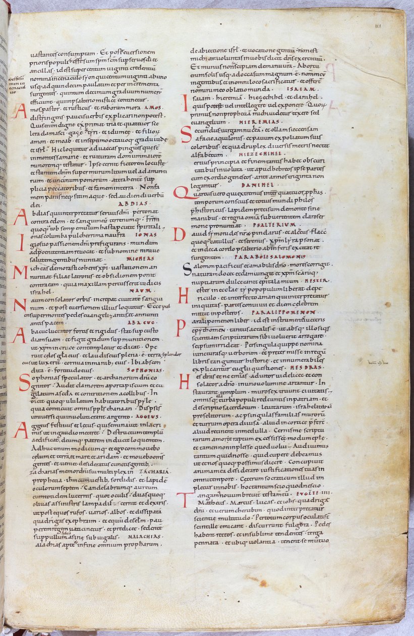 旧約聖書の諸書を紹介する11世紀の聖書の1ページ 作： 無名の画家