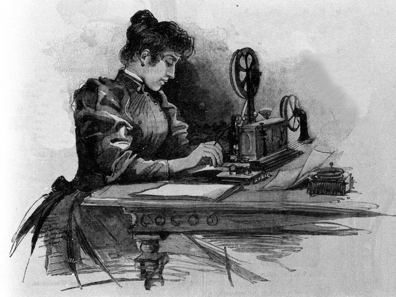 アメリカの発明家サミュエル・フィンリー・ブリース・モース（1791〜1872）が発明した電信機のオペレーター。19世紀に描かれた版画 作： 無名の画家