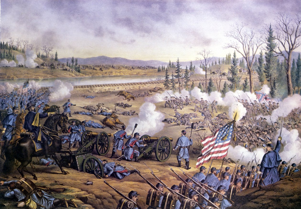 アメリカ南北戦争（1861～1865年）。ストーンズ・リバーの戦いまたは第二次マーフリーズバラの戦い（テネシー州） 31 Dec 1862-02 Jan 1863.19世紀のエングレーヴィング。 作： 無名の画家