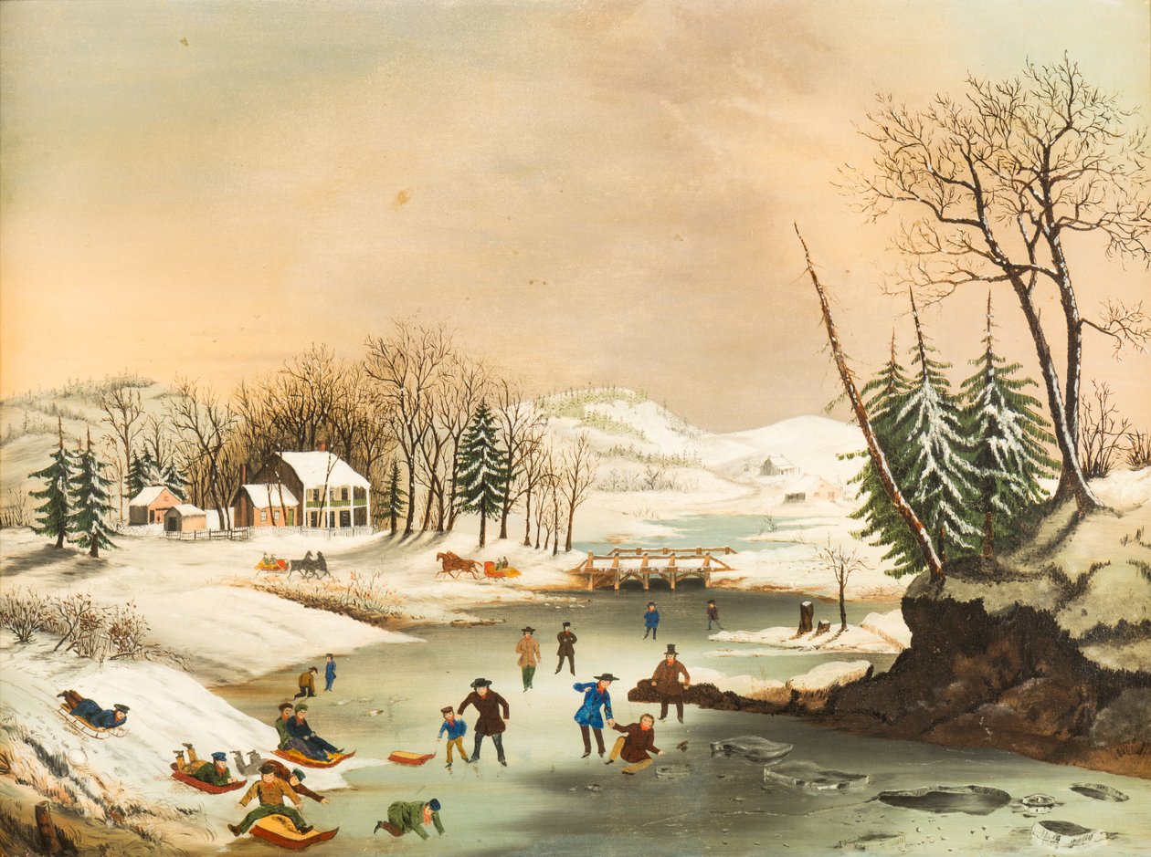アメリカの冬景色：朝、1853年以降（キャンバスに油彩） 作： 無名の画家