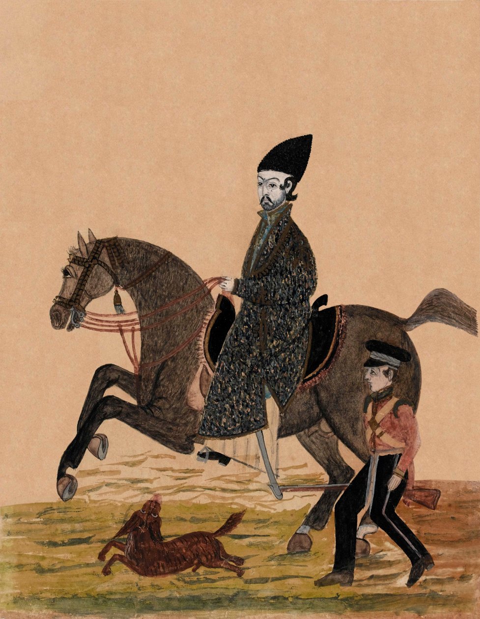 アフガンのシルダール（将校）とイギリス人兵士 1841年頃（水彩画 作： 無名の画家