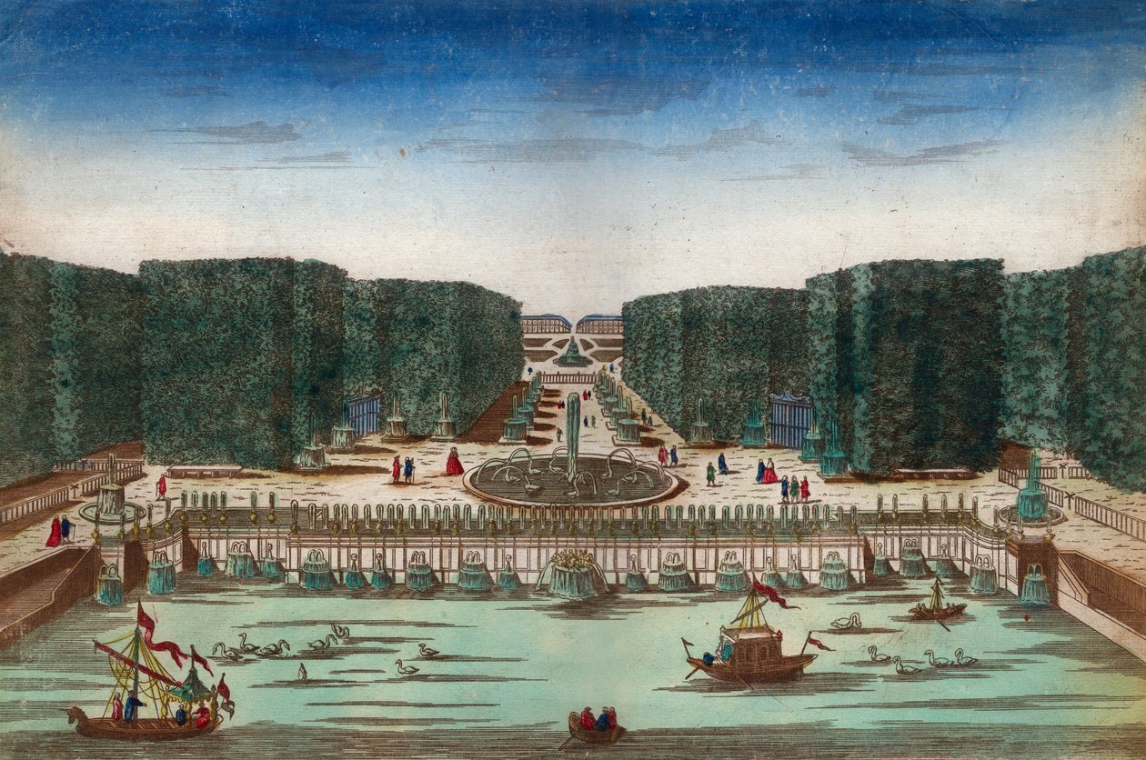 ヴェルサイユ宮殿の滝 - 18世紀のヴェルサイユ宮殿の滝を表現した光学図 - 1760年頃のイラスト 作： 無名の画家