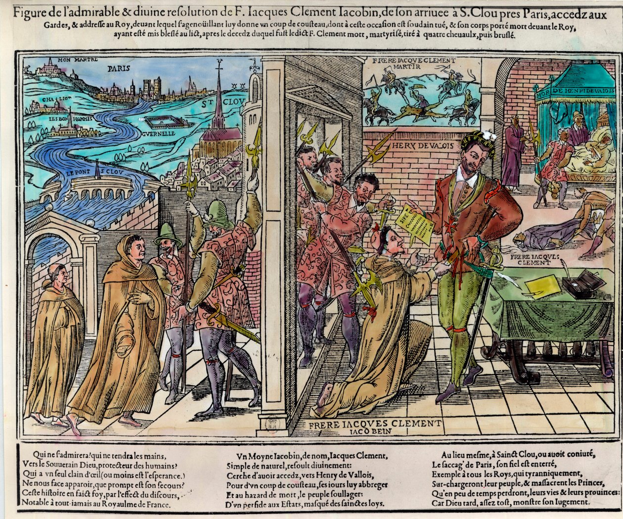 8月1日、フランス国王アンリ3世（1551-1589）が、カトリック連盟のドミニカ人宗教家支援者ジャック・クレメント（1567-1589）によって暗殺される。 作： 無名の画家