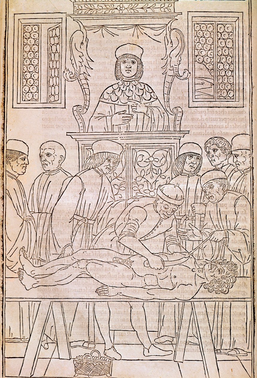 Autopsy.Codice。解剖学の研究のために医師が解剖する死体のこと。"Fascicula Medicinae".Johannes Kethanによる医師のファシクルの写本 作： 無名の画家