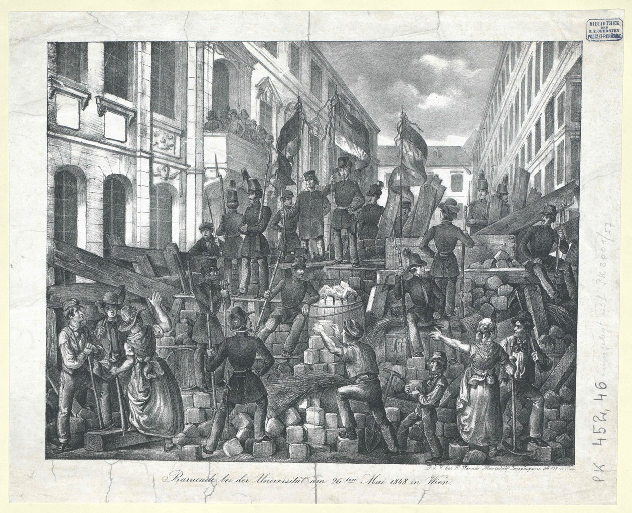 1848年5月26日、ウィーン大学でのバリケード 作： 無名の画家
