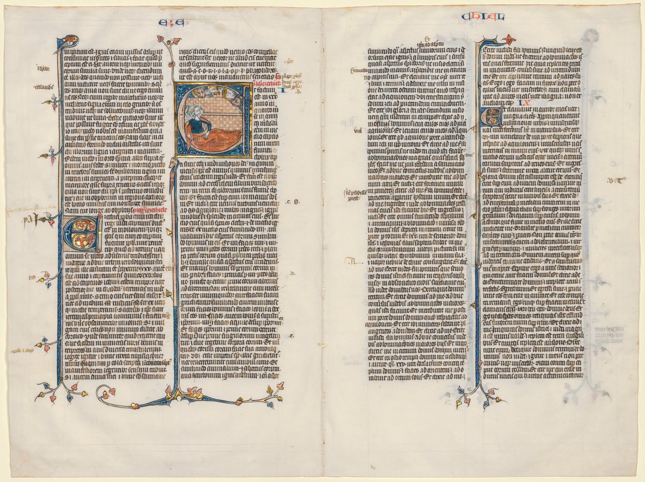 Bifolium from a Bible: Initial E[t factum est] with Ezekiel 作： 無名の画家
