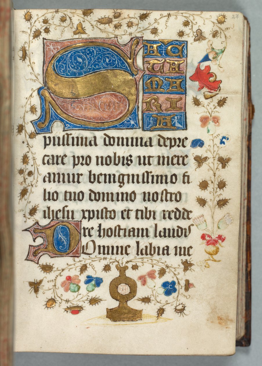 Book of Hours (Metz の使用): Fol. 27r、装飾されたイニシャル 作： 無名の画家