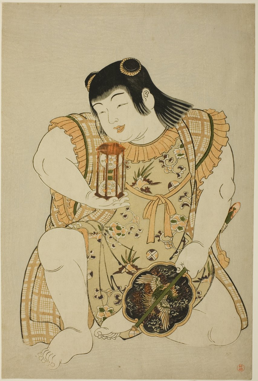 砂時計と扇子を持つ少年 作： 無名の画家