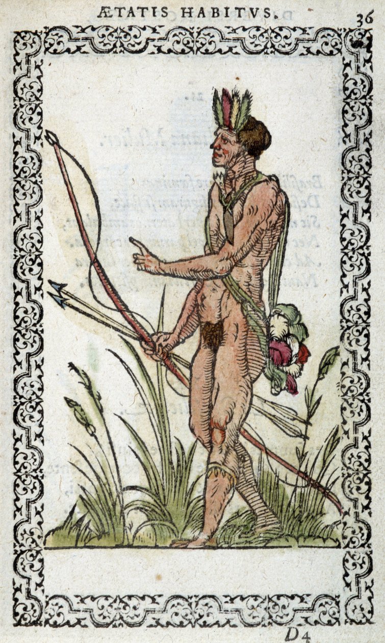1572年にJean Sluperiusが発表した「Habits et effigies」に登場するブラジル人。 作： 無名の画家